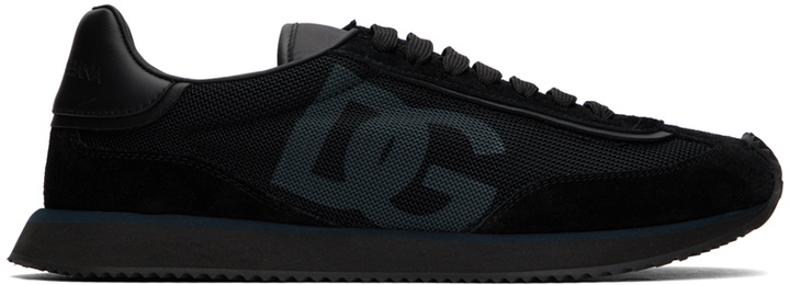 Photo: Dolce&Gabbana Black Mixed-Material 'DG' Cushion Sneakers