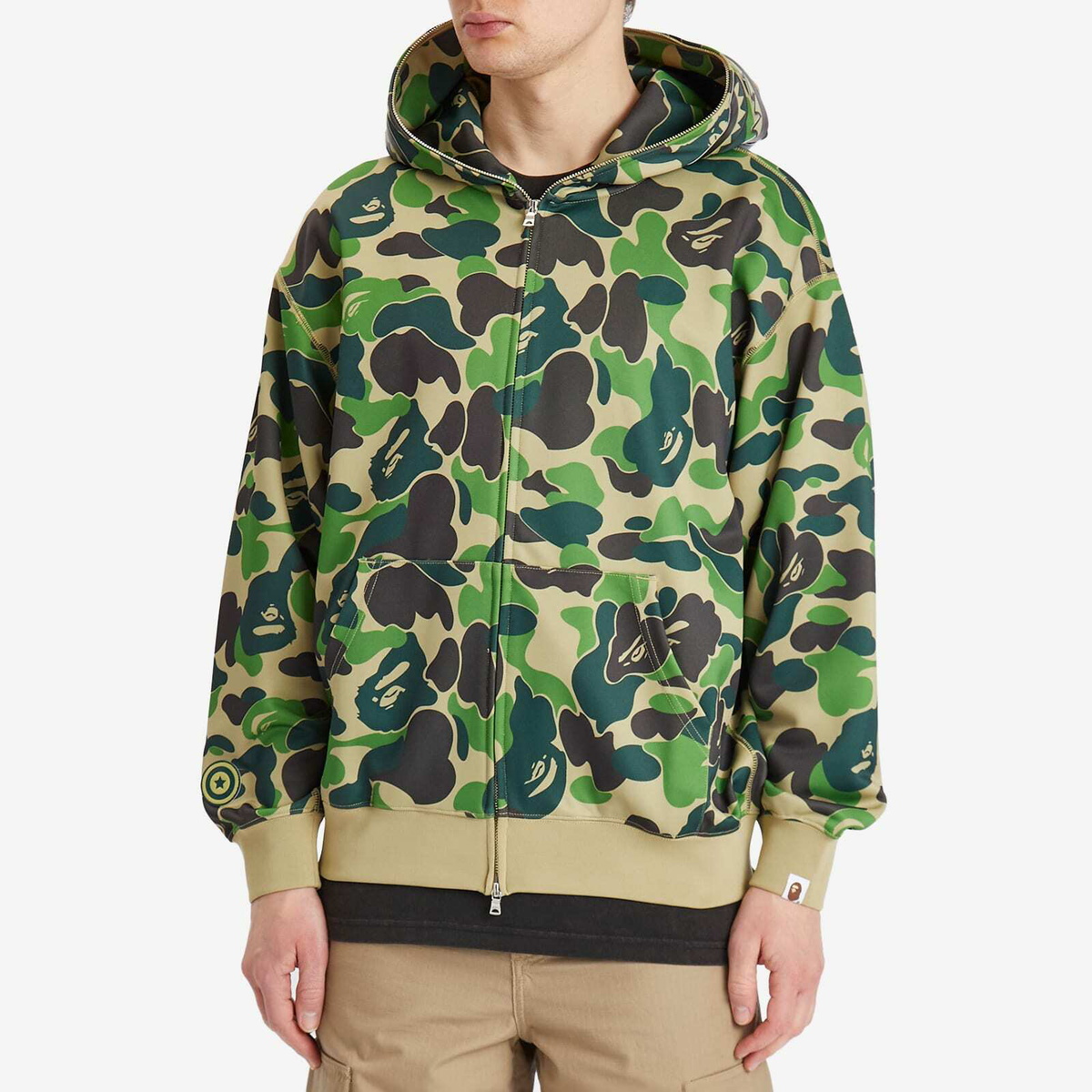 A Bathing Ape Men's Abc Camo Rayon Shark Full Zip Hoodie in Green