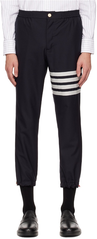 Photo: Thom Browne Navy 4-Bar Trousers