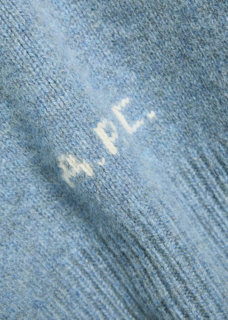 A.P.C. Logo-intarsia Mélange-knit Jumper Blue