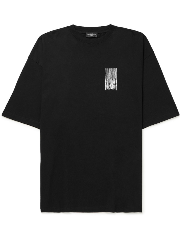 Photo: BALENCIAGA - Printed Cotton-Jersey T-Shirt - Black