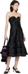 Anna Sui Black Strapless Sweetheart Midi Dress