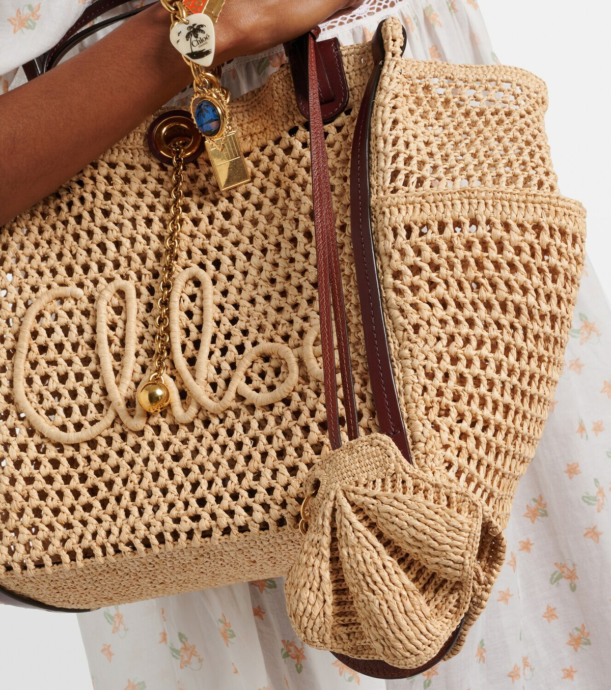 Chloé Shell embellished raffia bag charm
