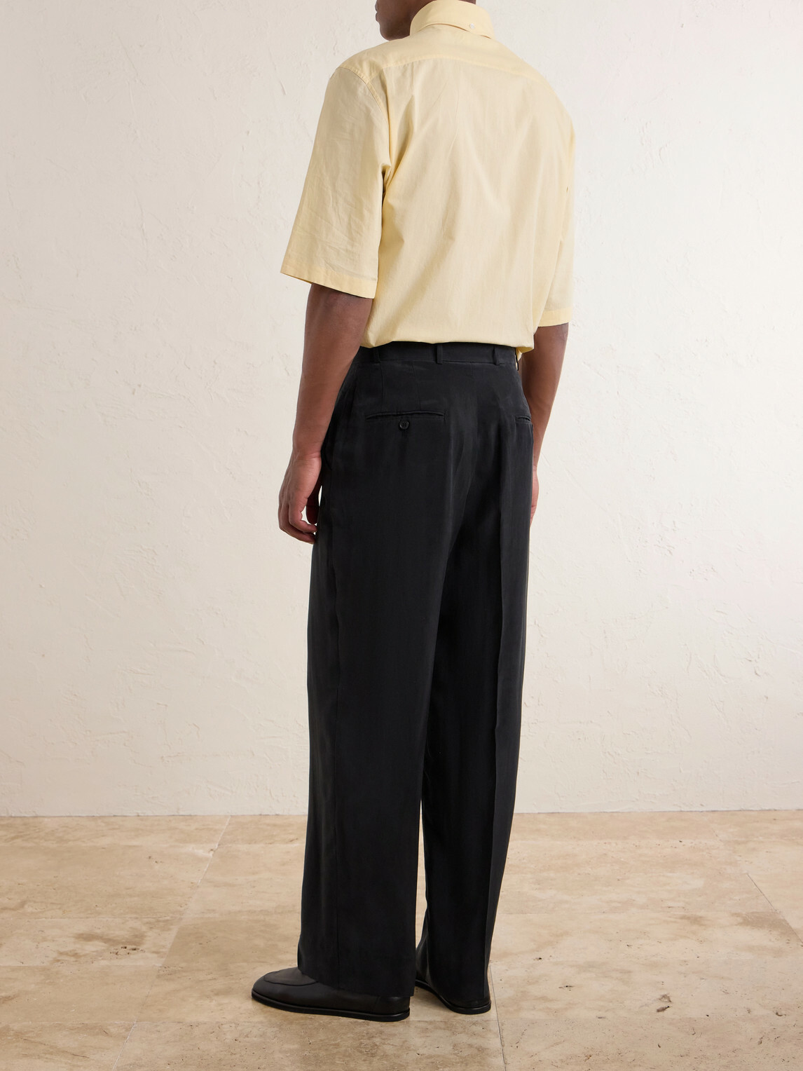 Officine Générale - Nash Wide-Leg Belted Pleated Canvas Trousers - Black