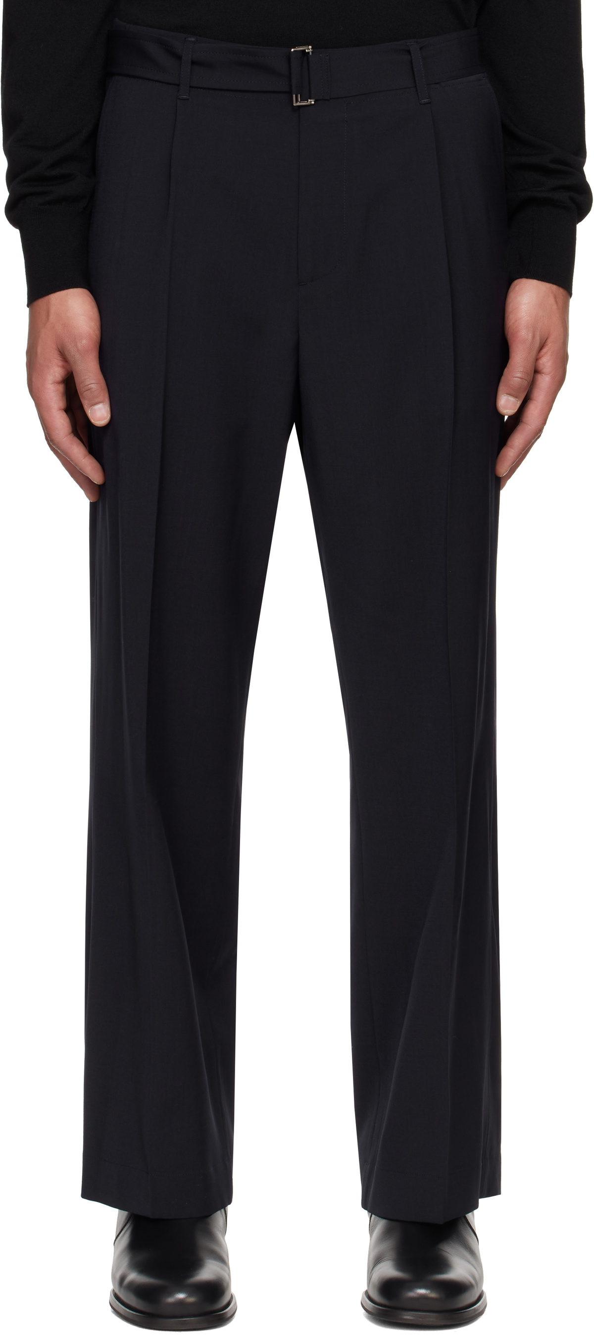 LE17SEPTEMBRE Navy Wool Belted Trousers