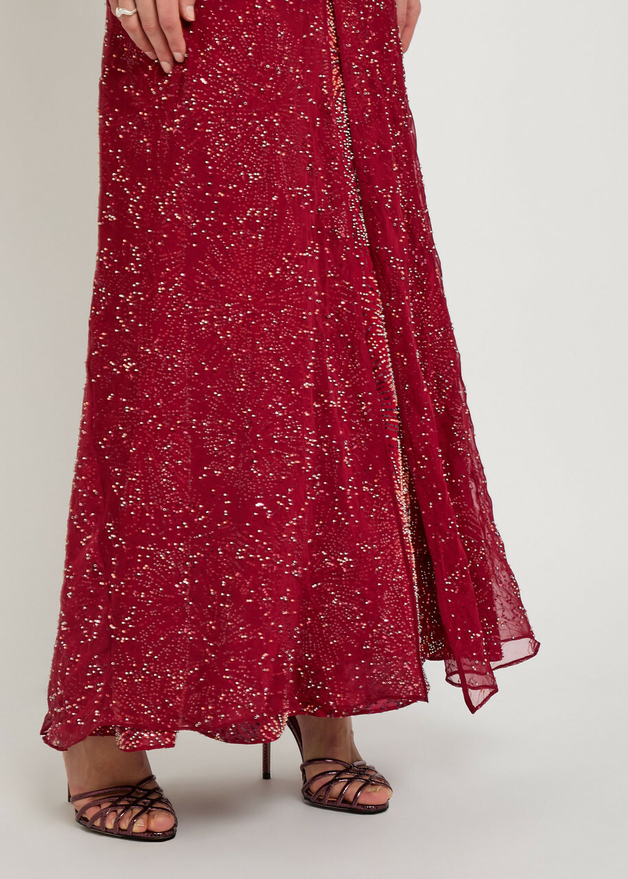 Rabanne Bead-embellished Chiffon Maxi Dress Red