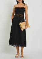 Staud Amalina Lace and Linen Midi Dress Black