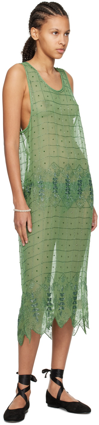 Bode Green Grid Vine Midi Dress Bode