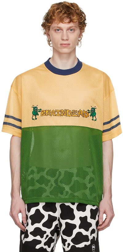 Photo: Brain Dead Yellow & Green Mesh Football T-Shirt