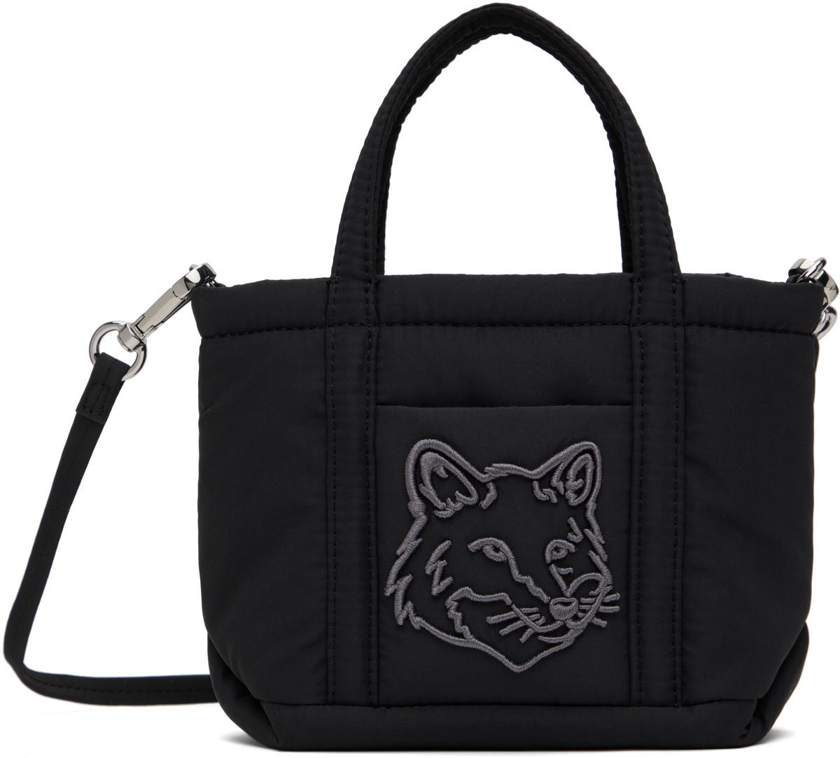【MAISON KITSUNE】Fox Head Poofer Mini Tote Bag Black ☆ FOX HEAD LEATHER MINI TOTE | Maison Kitsuné