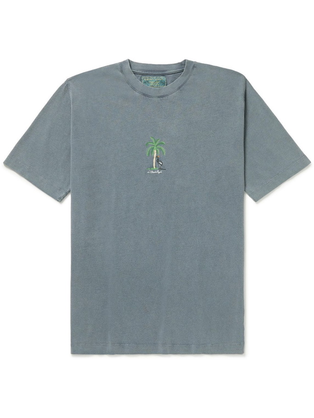 Photo: Desmond & Dempsey - Embroidered Cotton-Jersey T-Shirt - Gray