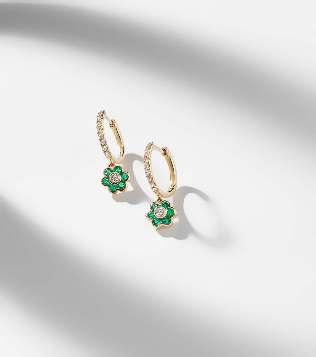 Anita Ko Flora 18kt gold huggie earrings with diamonds and emeralds