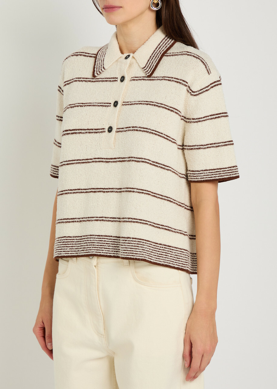 Rohe Striped Towelling Cotton-blend Polo top Beige