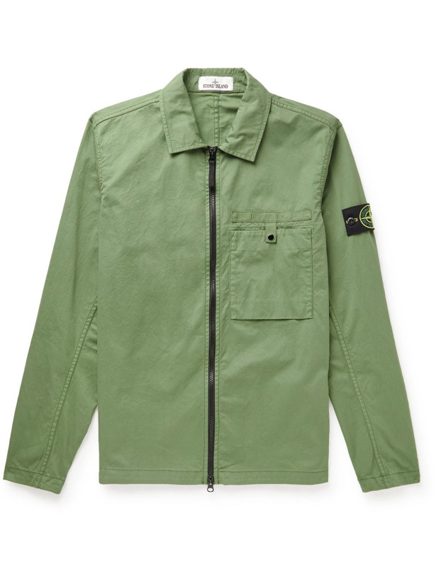 Photo: Stone Island - Logo-Appliquéd Stretch-Cotton Twill Overshirt - Green