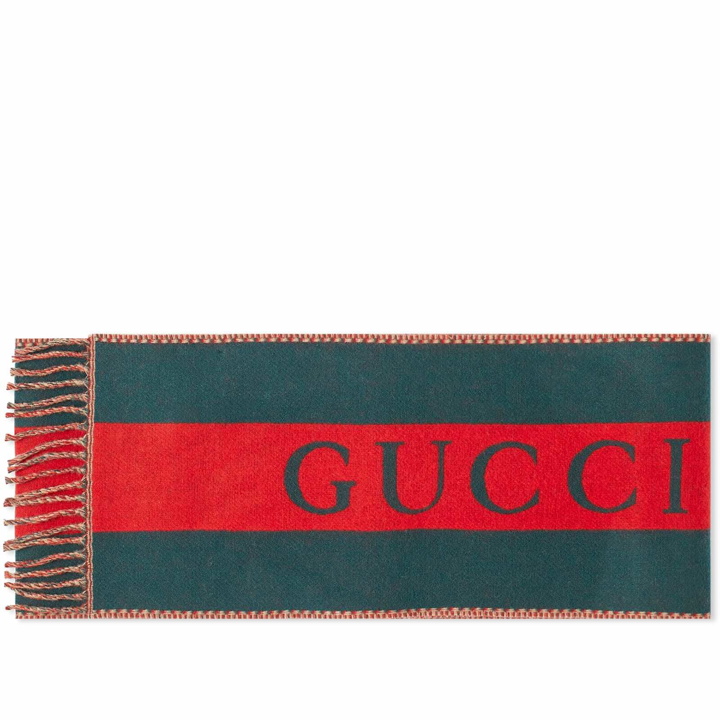 Photo: Gucci Men's Double Web Scarf in Green/Beige