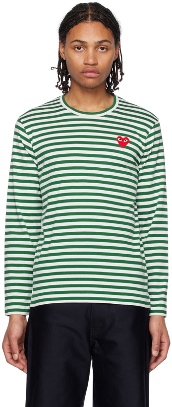 Photo: COMME des GARÇONS PLAY Green & White Heart Long Sleeve T-Shirt