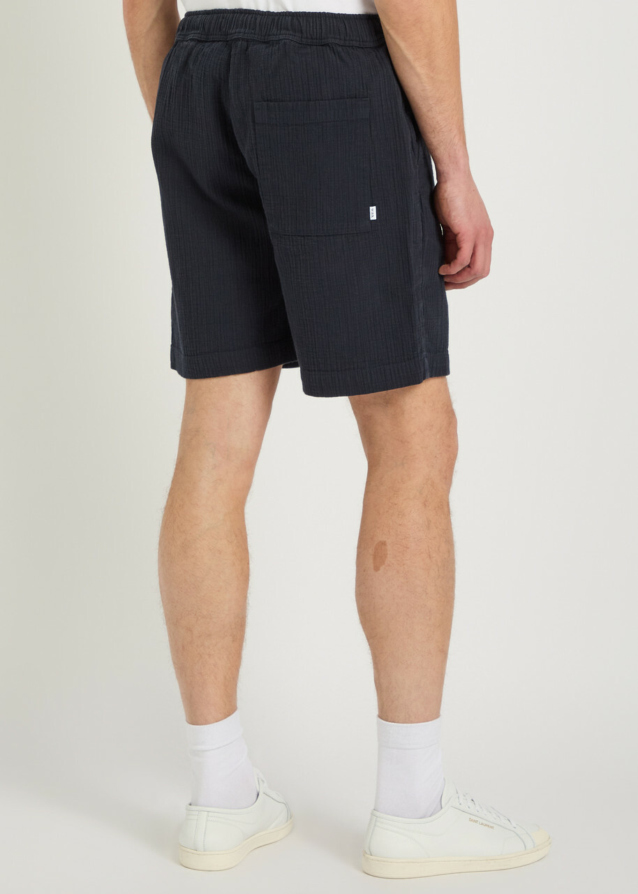 Wax London Kurt Crinkled Cotton and Linen-blend Shorts Navy
