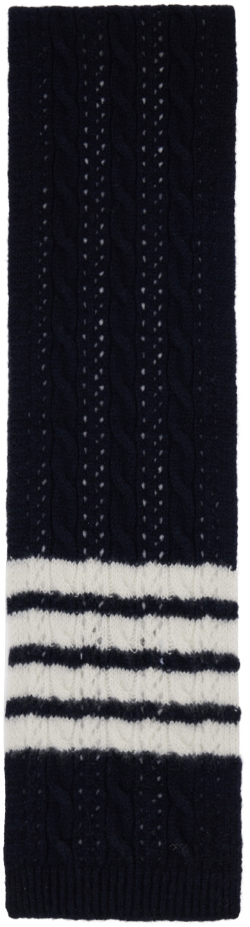 Thom Browne Navy 4-Bar Scarf