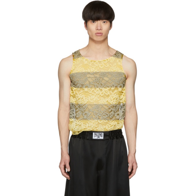 Photo: Palomo Spain SSENSE Exclusive Black and Yellow Lace Tank Top