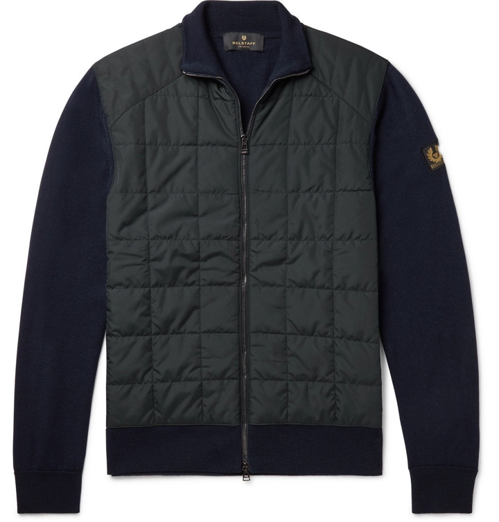 Photo: BELSTAFF - New Kelby Slim-Fit Panelled Wool and Quilted Shell Zip-Up Cardigan - Blue