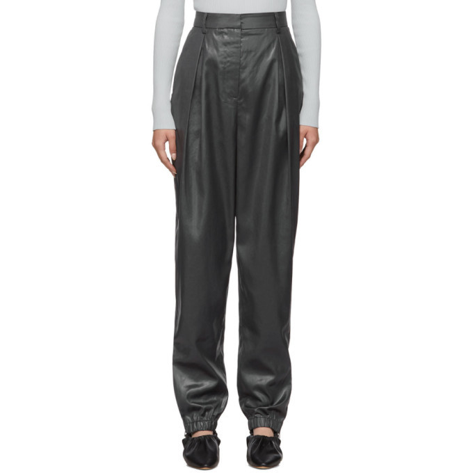 Tibi Black Liquid Drape Pleated Trousers Tibi