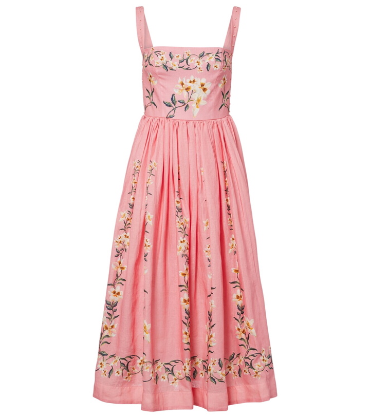 Photo: Agua by Agua Bendita Mielero Promesa floral linen midi dress