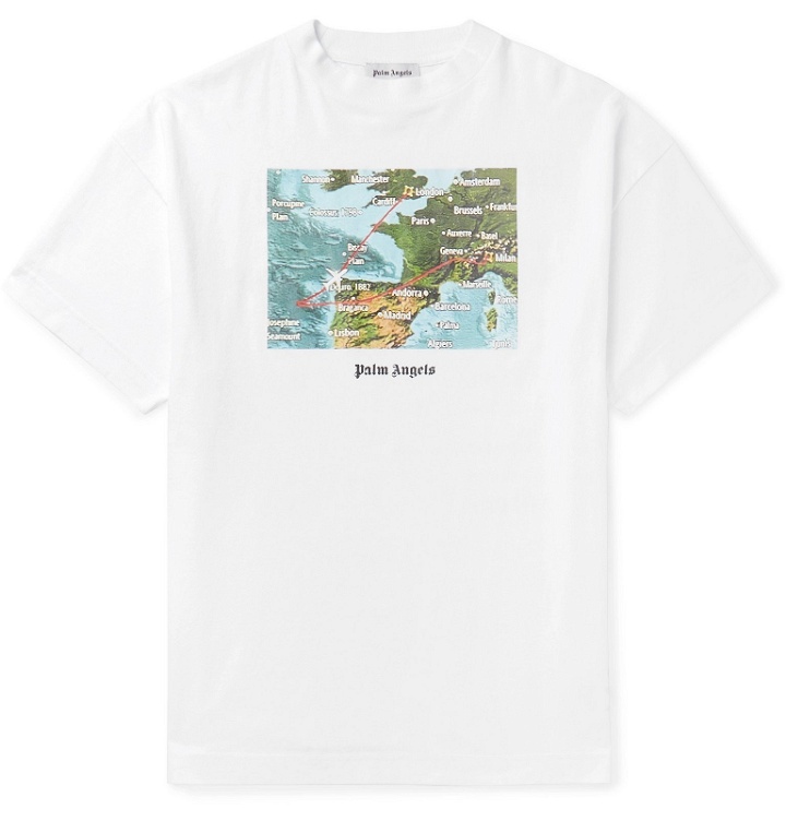 Photo: Palm Angels - Lost Flight Printed Cotton-Jersey T-Shirt - White