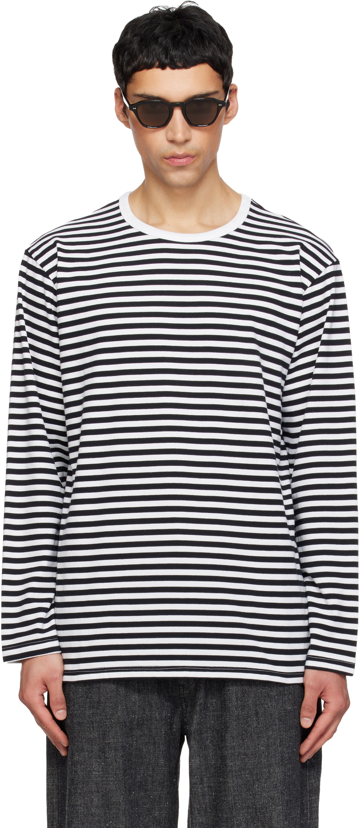 nanamica Black & White COOLMAX Stripe Jersey L/S T-shirt