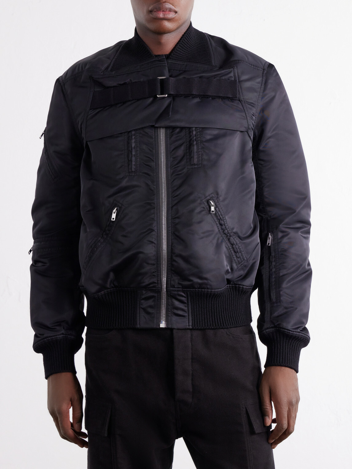 Rick Owens - Two-Piece Buckled Rib-Trimmed Satin Bomber Jacket - Black