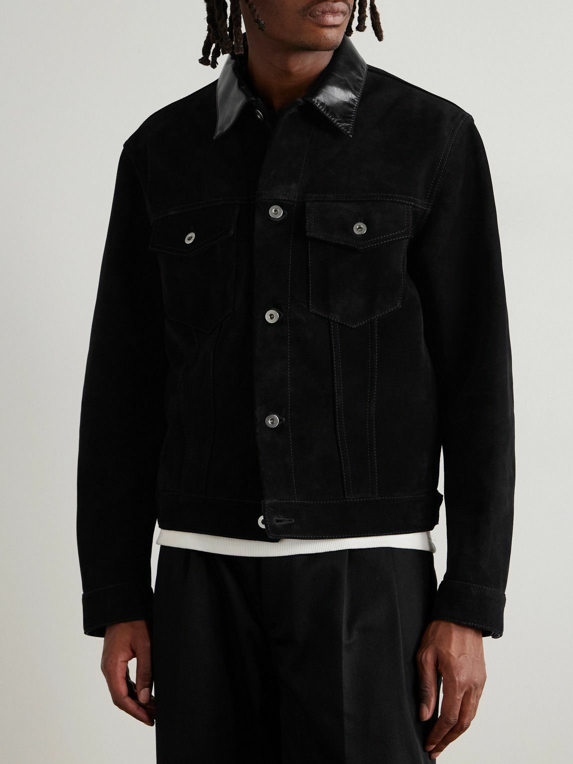 Jil Sander - Leather-Trimmed Suede Trucker Jacket - Black
