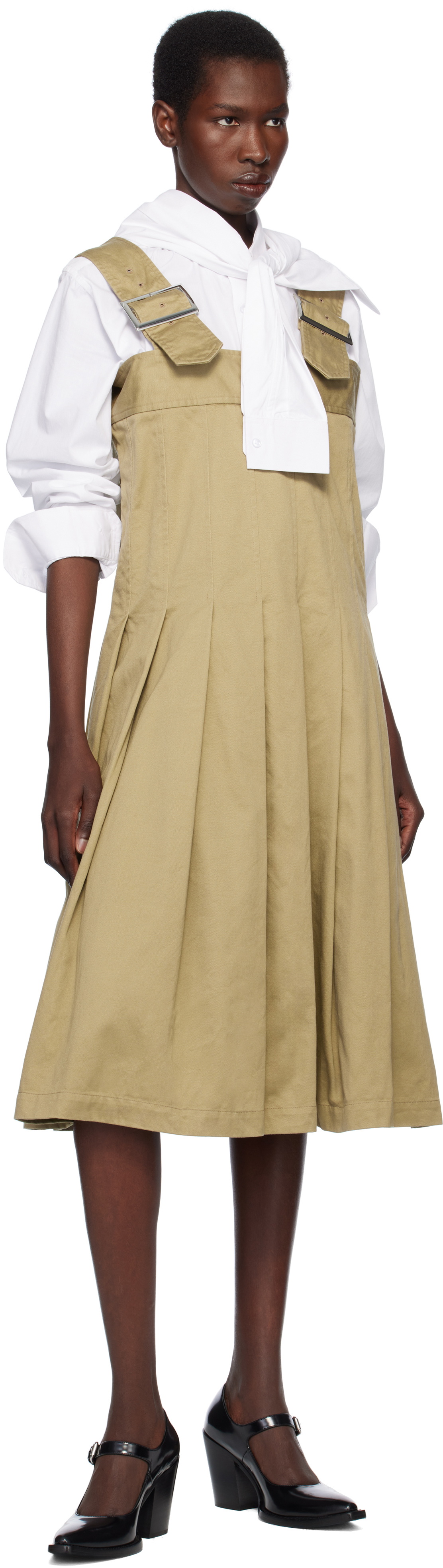 Comme des Garçons Comme des Garçons Khaki Cotton Twill Garment Washed Midi Dress