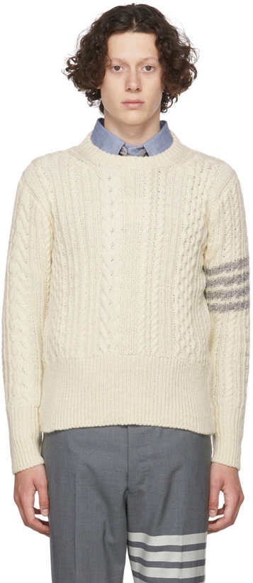 Photo: Thom Browne Off-White Wool 4-Bar Sweater