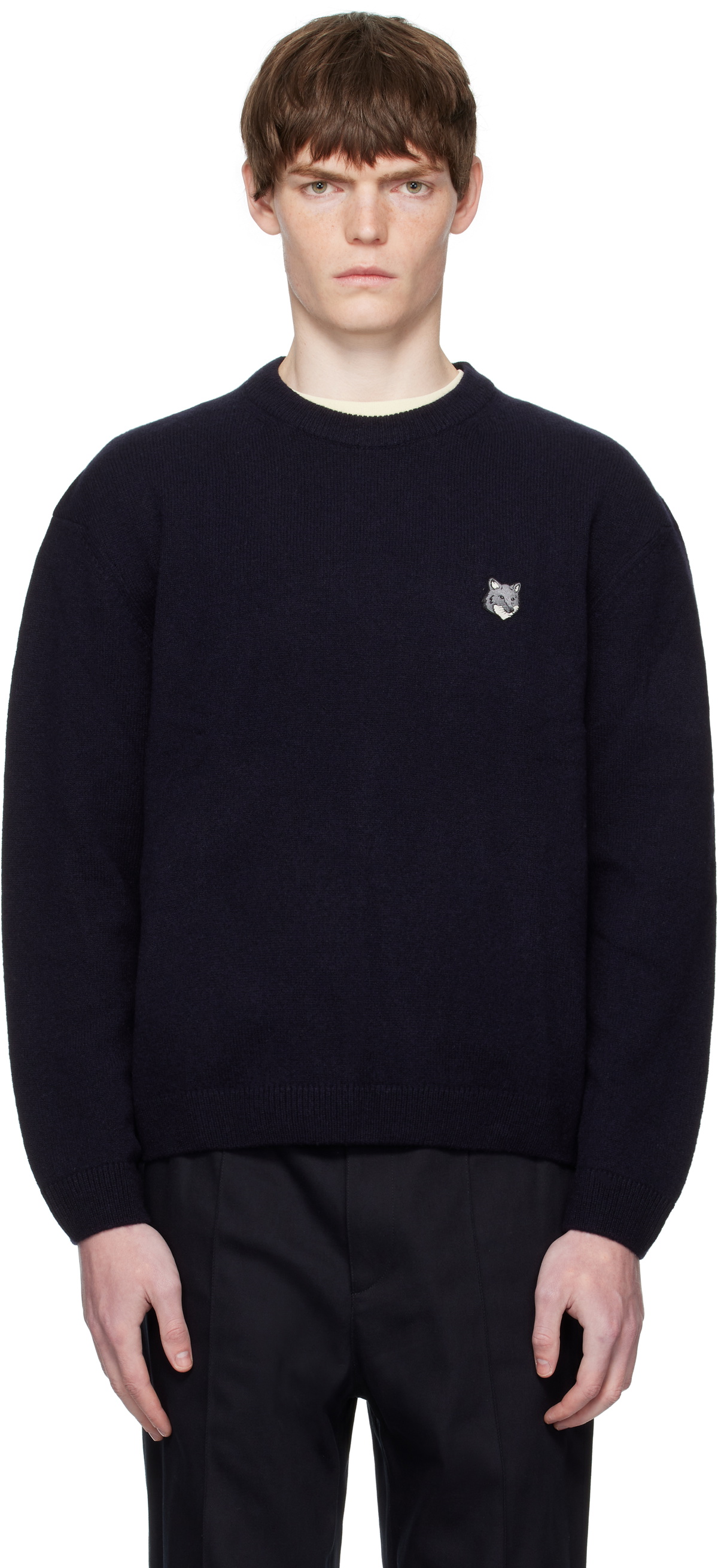Maison Kitsuné Navy Fox Head Lambswool Comfort Sweater