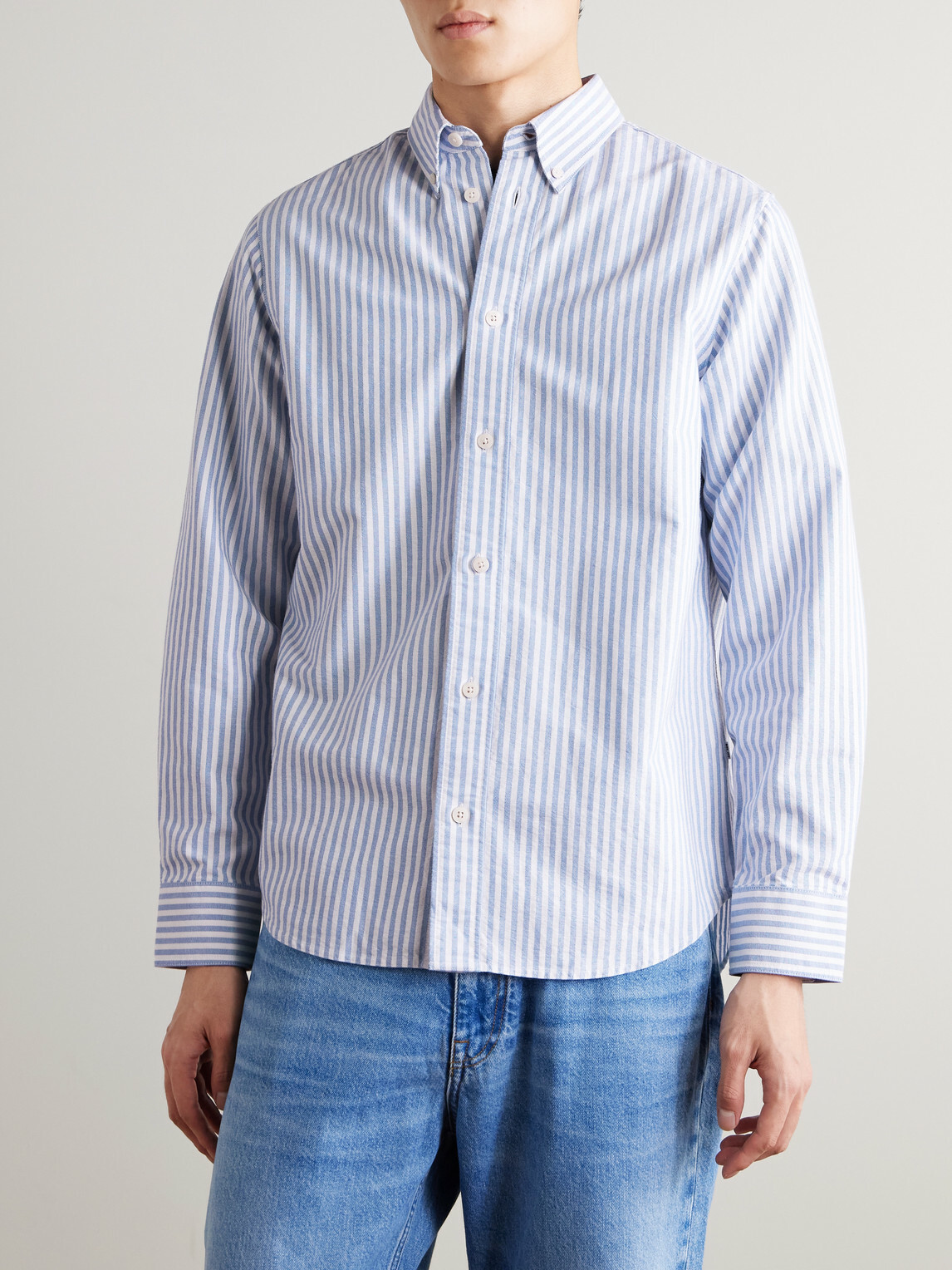 NN07 - Colby 5910 Button-Down Collar Striped Organic Cotton Oxford Shirt - Blue