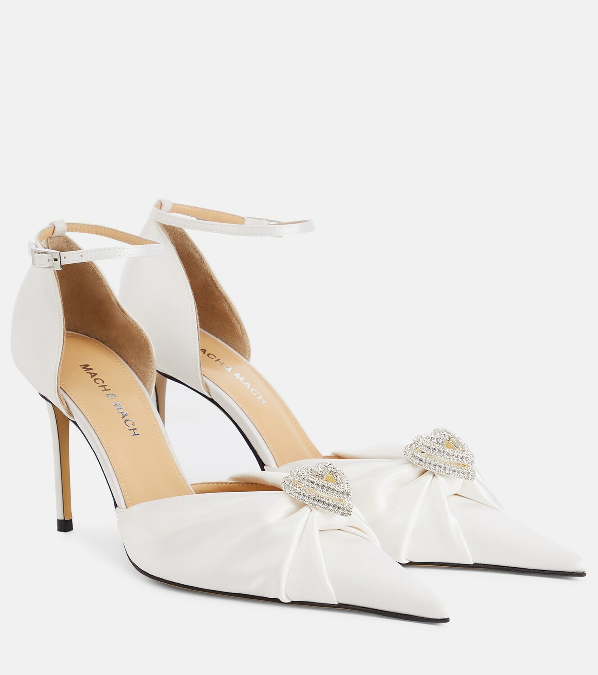 パンプス MACH & MACH DOUBLE HEART HEELED SLINGBACK Mach & Mach Double Heart embellished satin pumps MACH & MACH