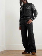 AMIRI - Appliquéd Embroidered Wool-Blend Twill and Leather Varsity Jacket - Black