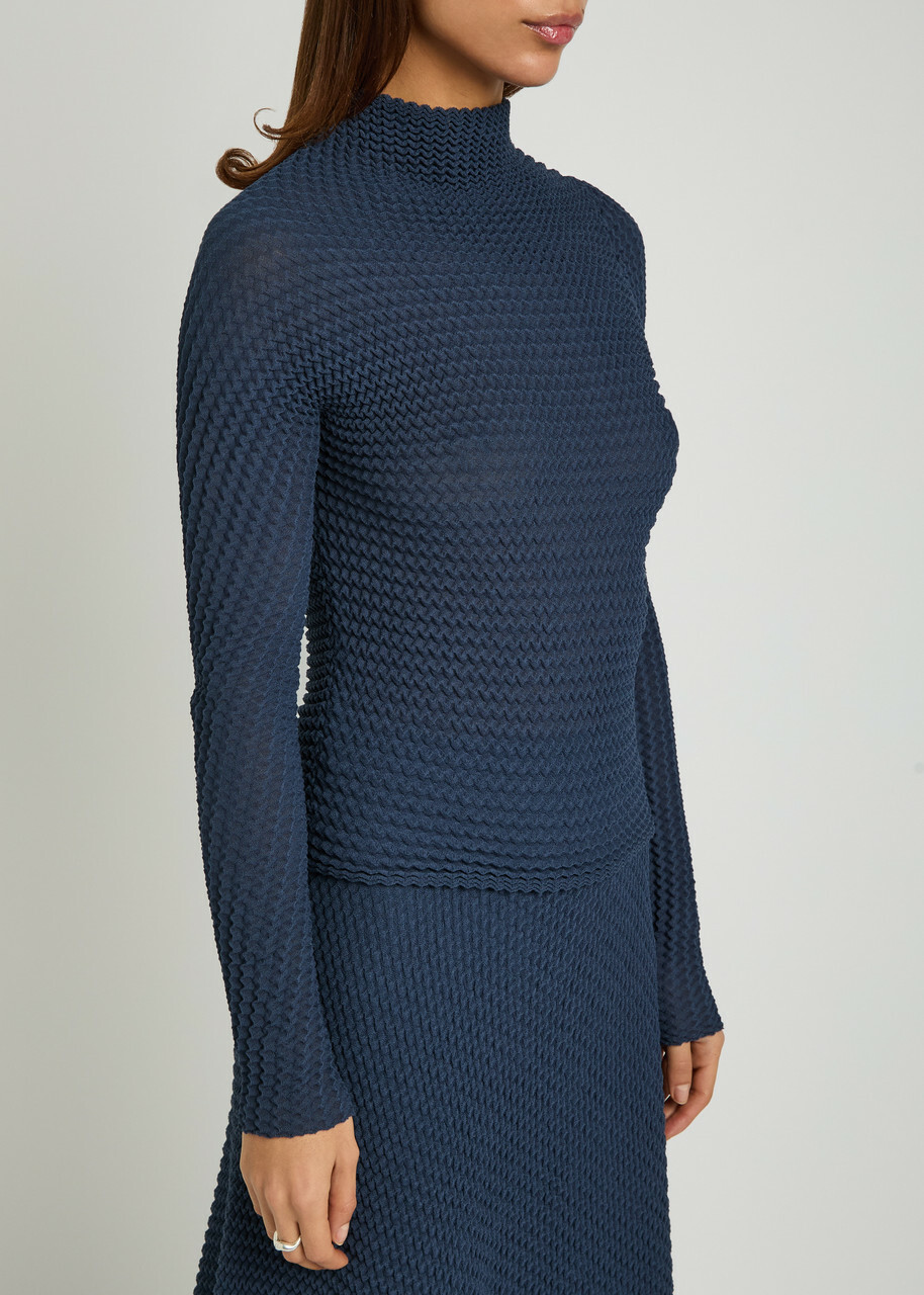 Victoria Beckham Seersucker Fine-knit top Navy