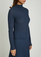 Victoria Beckham Seersucker Fine-knit top Navy