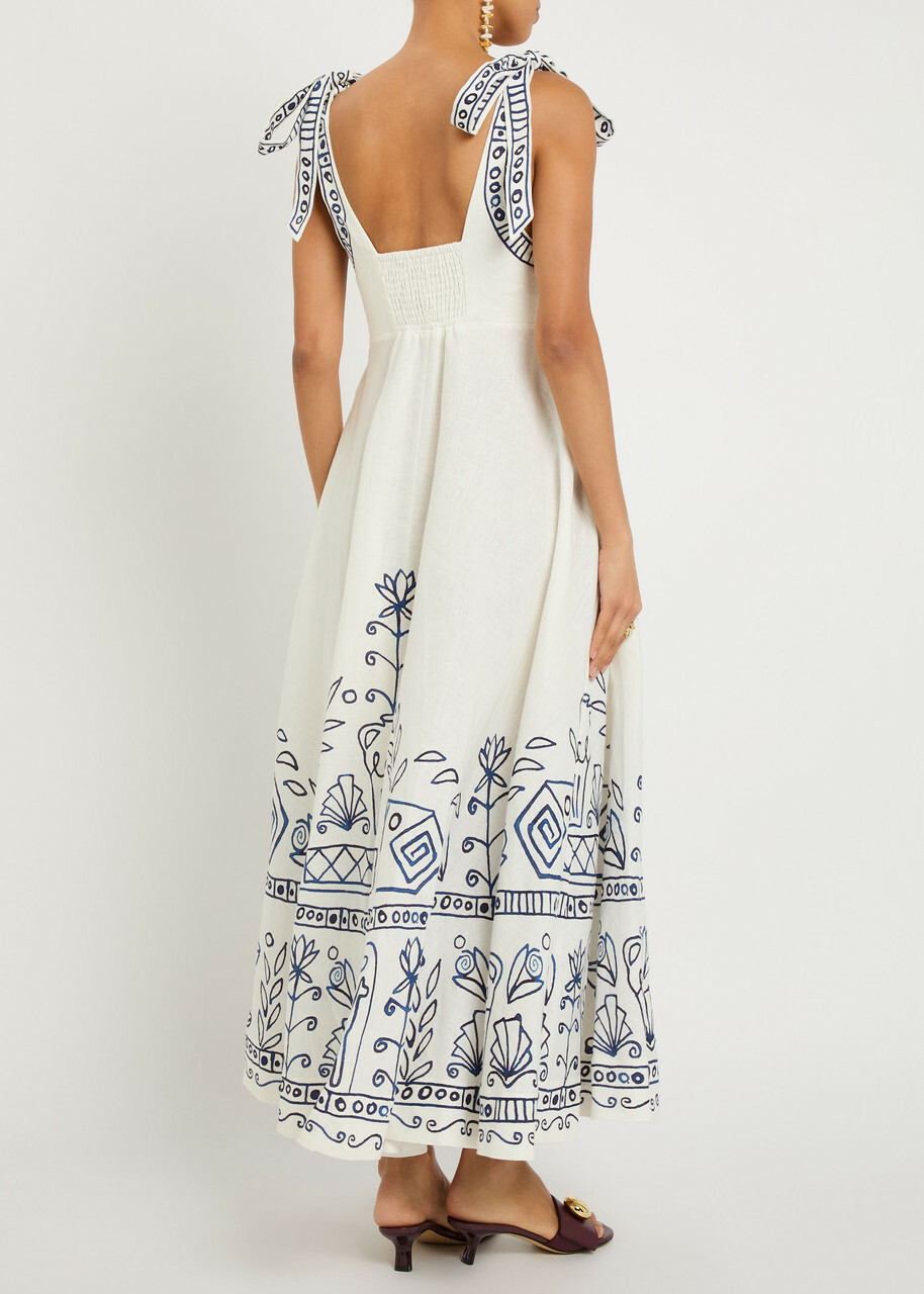 Alemais Leela Printed Linen Maxi Dress Cream