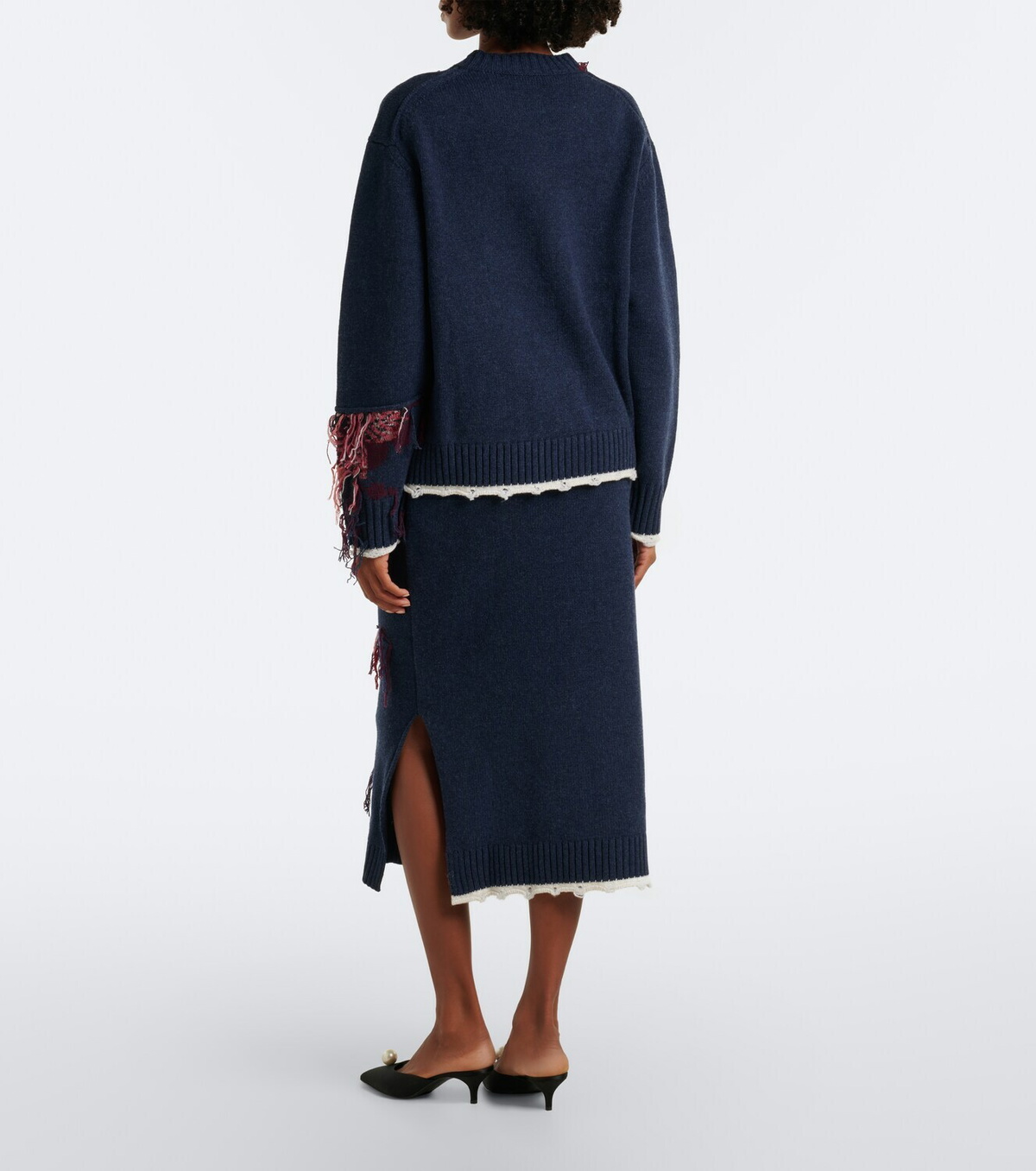 Erdem Fringed intarsia wool midi skirt