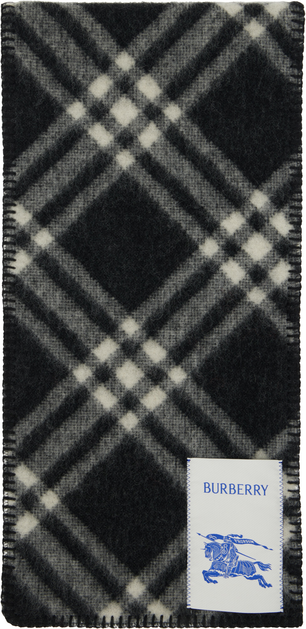 Burberry Black & Off-White Check Wool Scarf