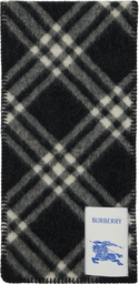 Burberry Black & Off-White Check Wool Scarf
