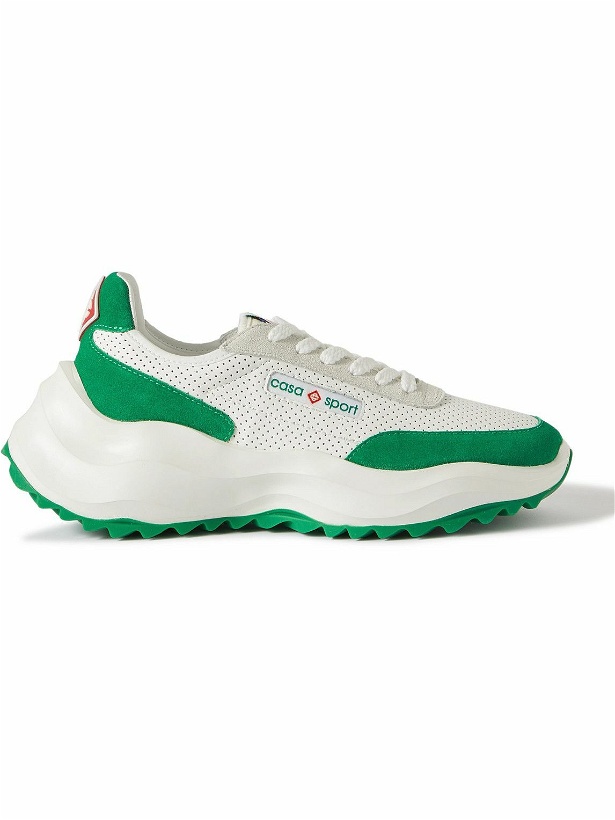 Photo: Casablanca - Atlantis Suede-Trimmed Perforated Leather Sneakers - Green