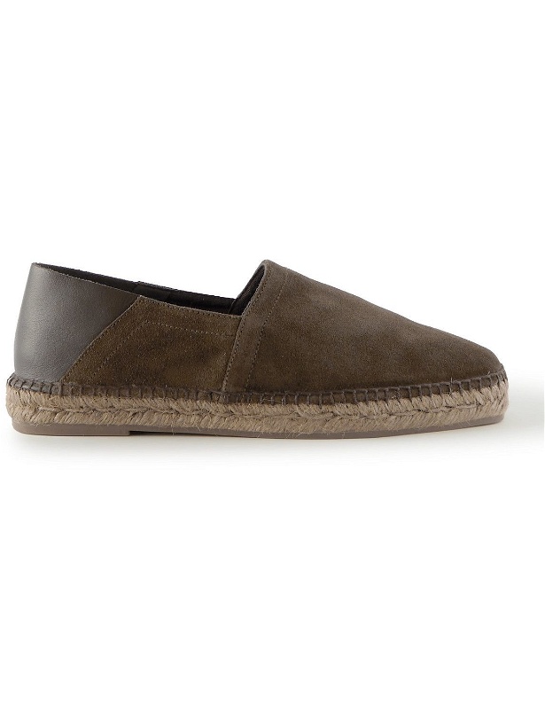 Photo: TOM FORD - Barnes Collapsible-Heel Leather-Trimmed Suede Espadrilles - Green