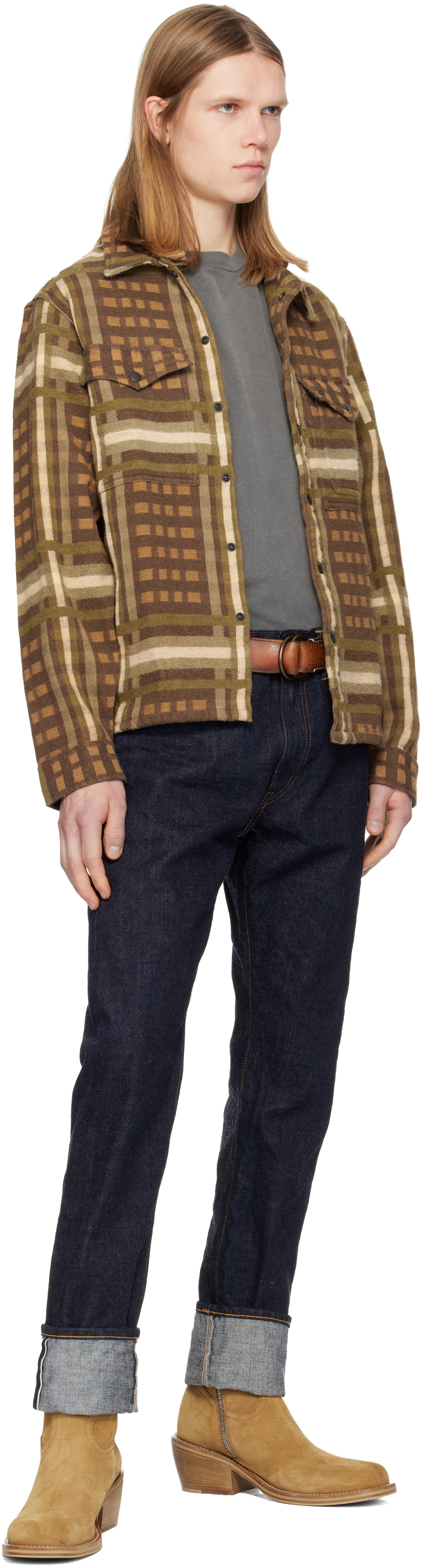 RRL Black Leather Double–O-Ring Belt