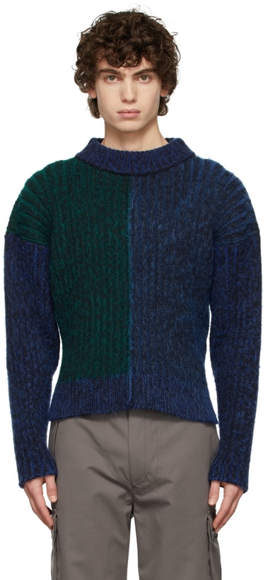 Photo: AGR Blue & Green Brushed Crewneck Sweater