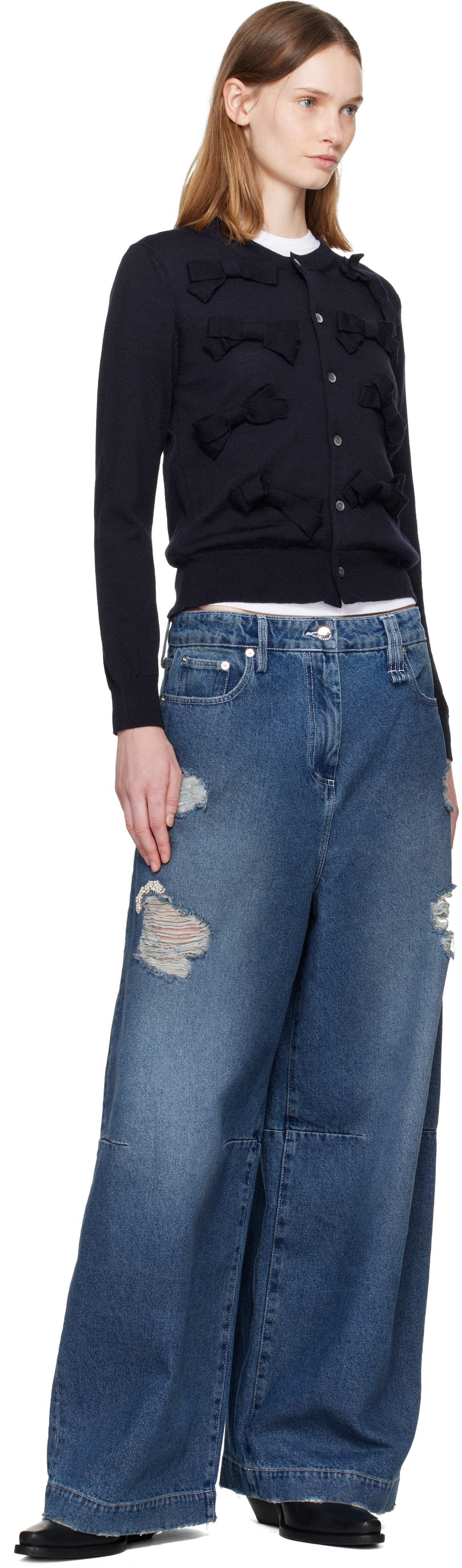 Comme des Garçons Girl Navy Bow Cardigan