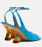Dries Van Noten Croc-effect leather wedge sandals