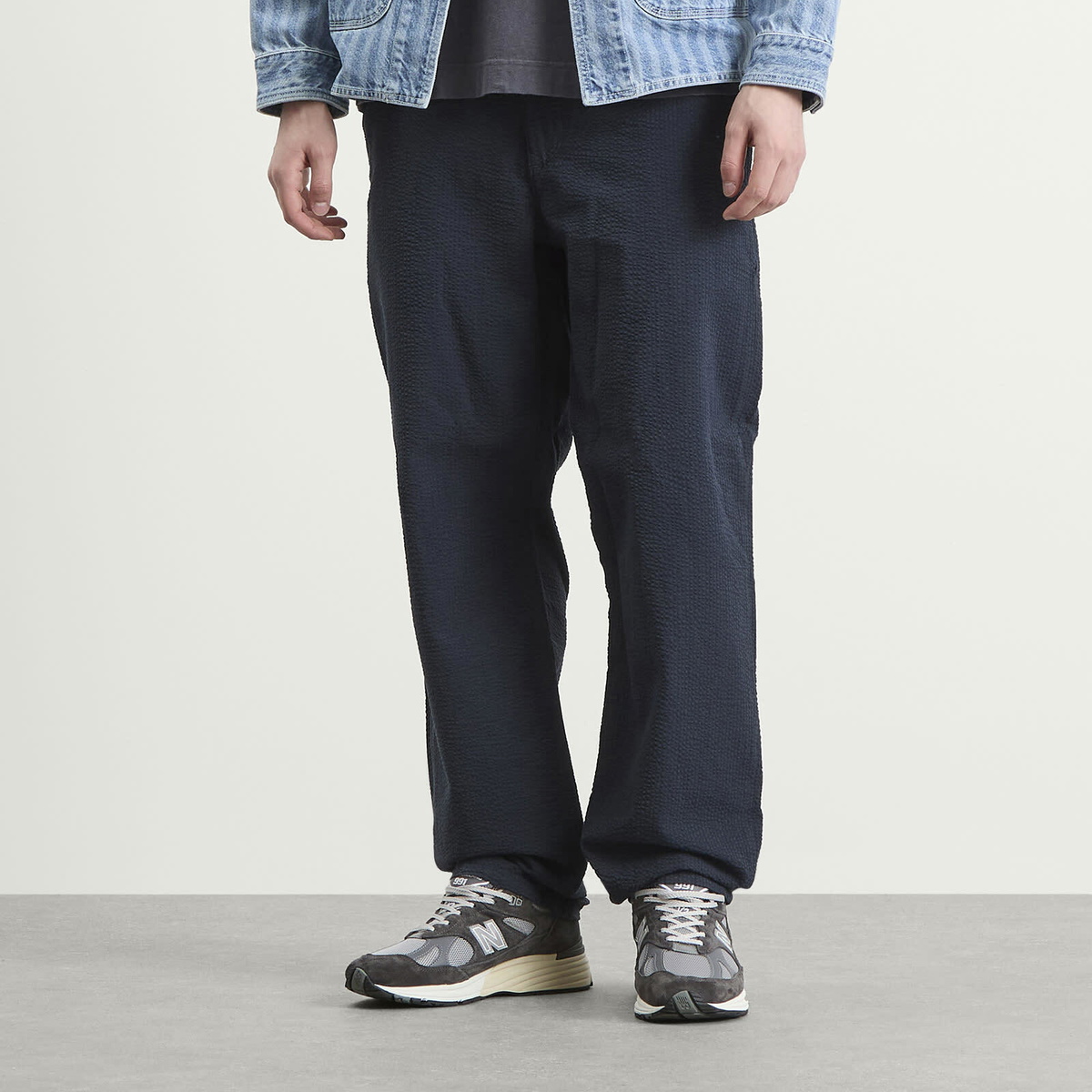 Foret Men's Calm Seersucker Pants in Navy