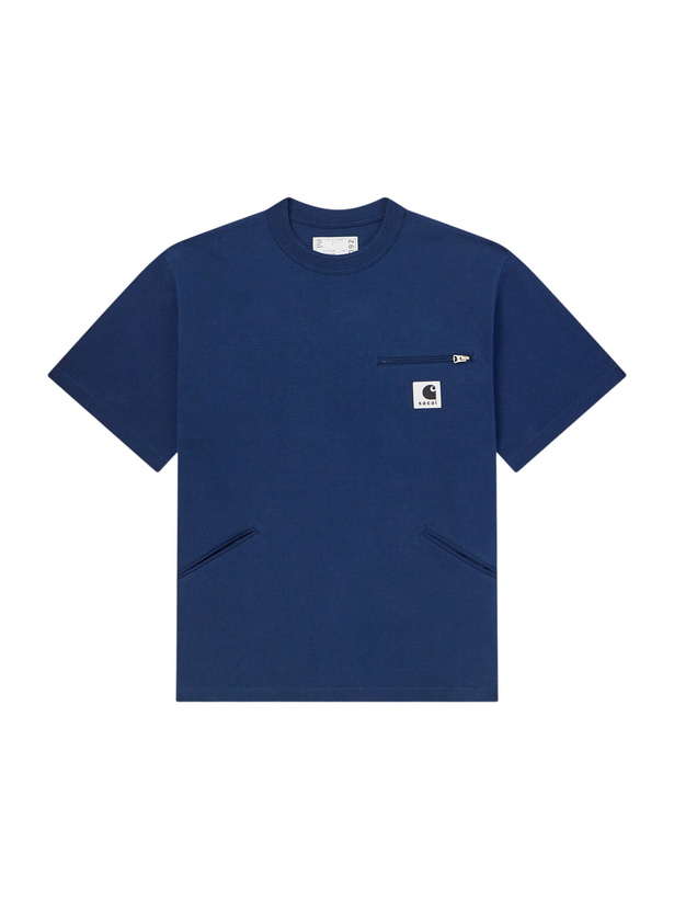 Photo: Sacai - Carhartt WIP Logo-Appliquéd Cotton-Jersey T-Shirt - Blue